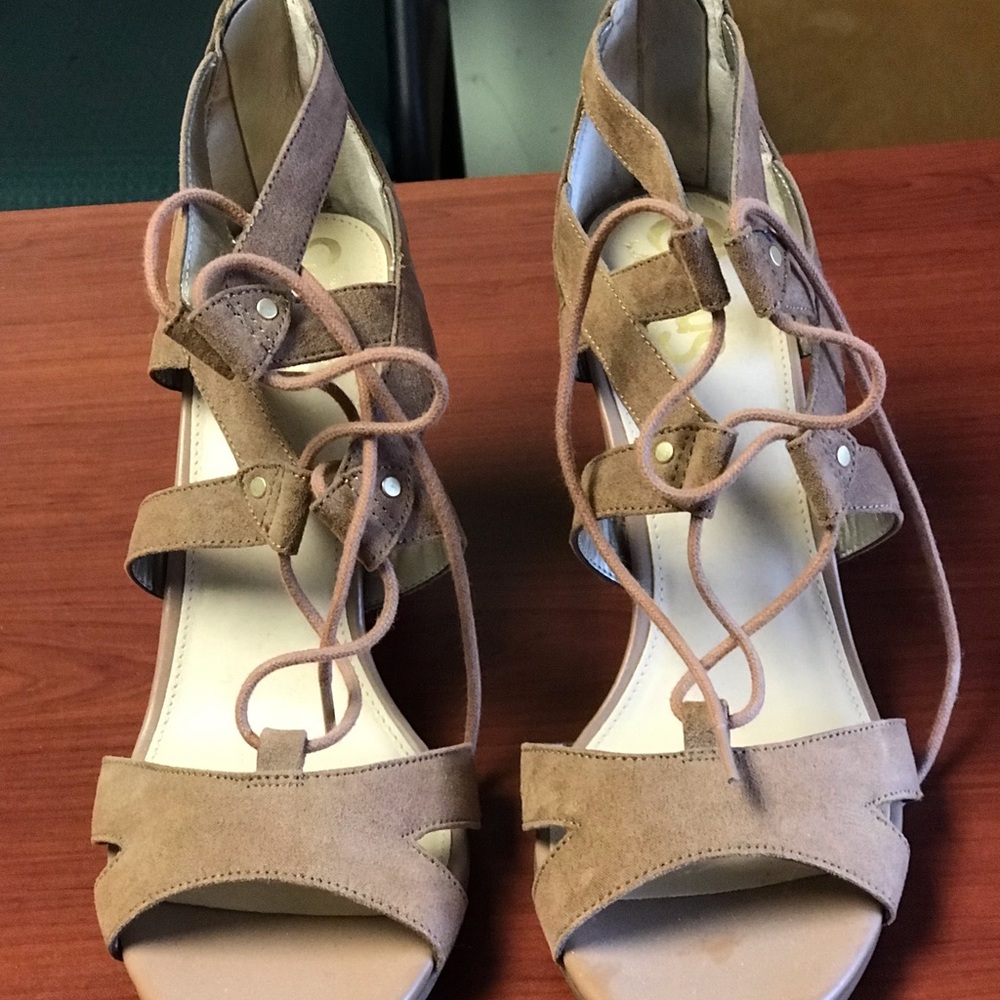 Tan Strappy Block Heel Sandals